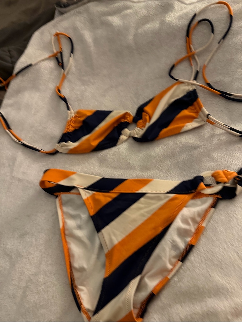 Victoria's Secret Orange Navy Cream Striped Bikini